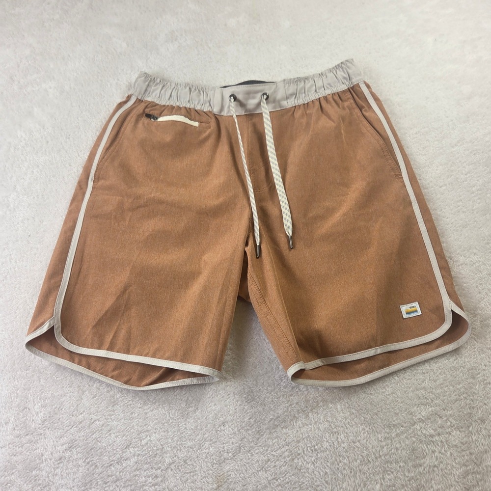 Vuori Cruise Boardshorts Hazel Heather Brown Scalloped Swim Trunks V330 Mens S